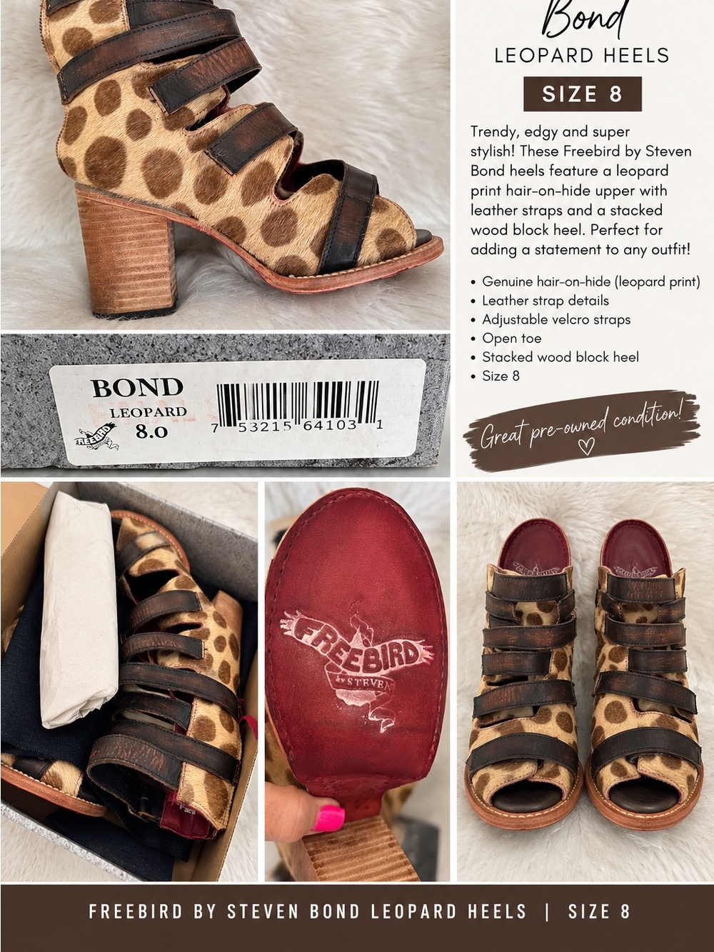 Freebird by Steven Leopard Print Hair-on-Hide Block Heel Sandals - Brown Tan
